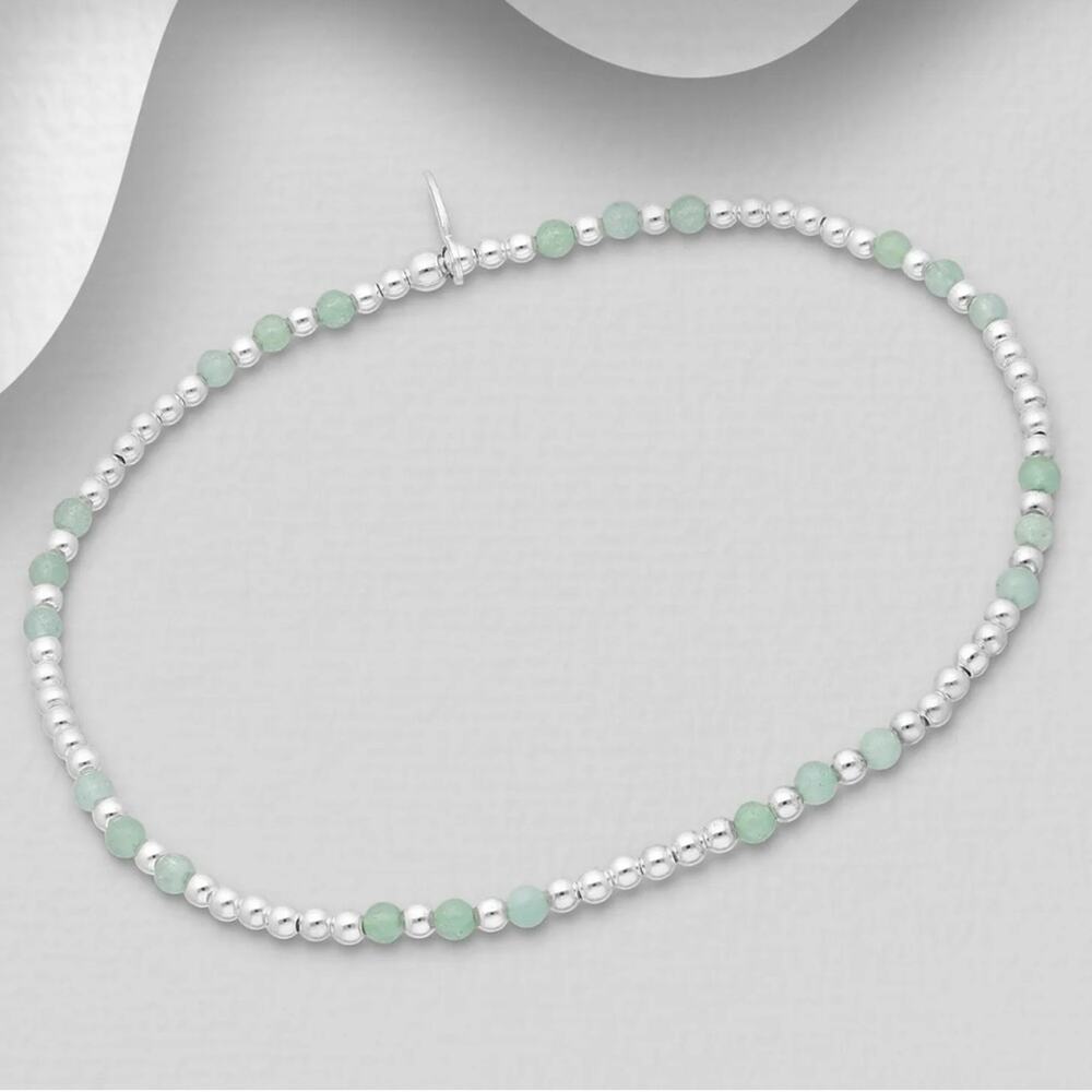 Fine Solid .925 Sterling Silver and green jade gemstone stacking bracelet gift